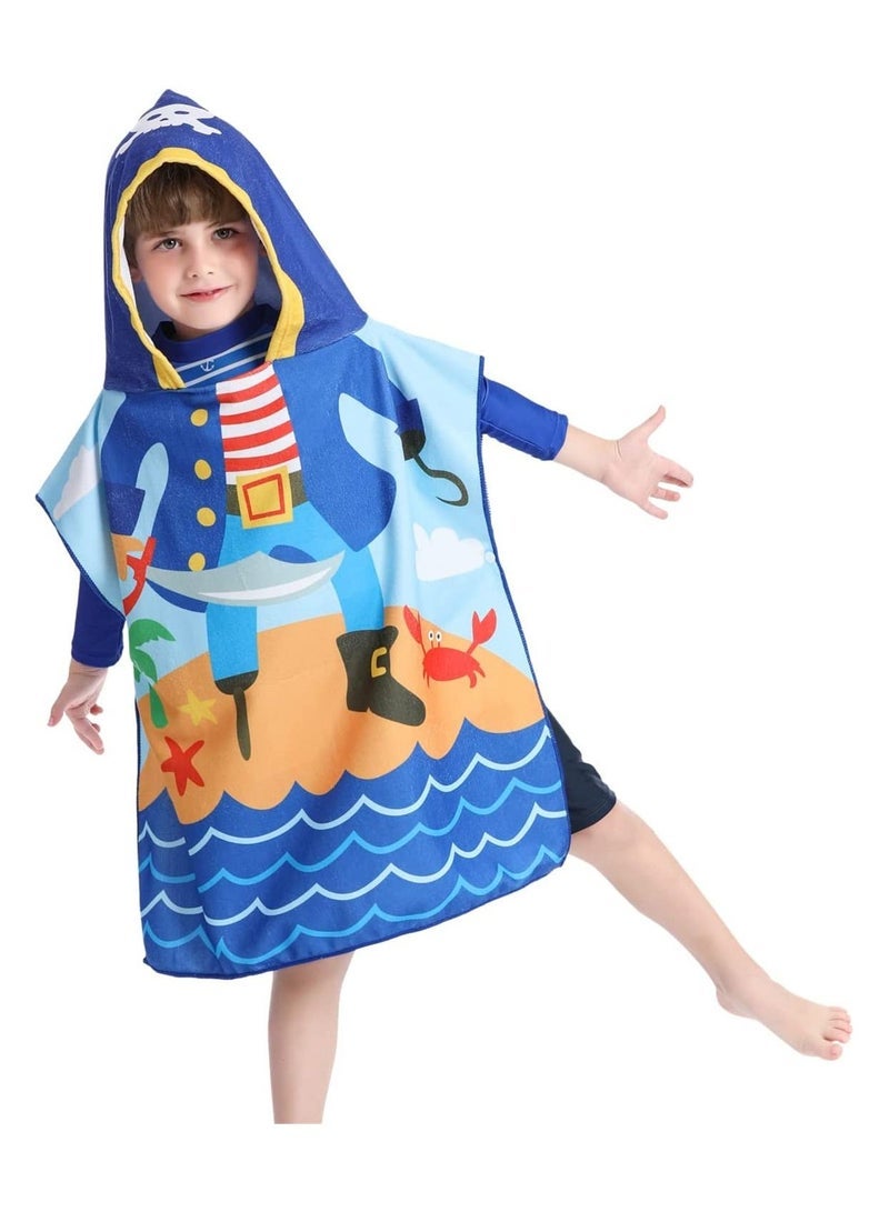 Kids Bath Towel for 1-6 Years Toddler, 1Pcs Kids Hooded Towel, Microfiber Bath Towel Super Soft Robe Poncho Bathrobe, Boys Girls Swimming Beach Holiday Water Playing Pool Bath Coverups (Pirate) - Image 1